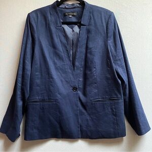 Willow & Thread linen blend one button midnight blue blazer Sz XL 23” PTP